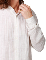 CAMICIA UOMO PORTOFIORI BEIGE A RIGHE 100% LINO