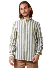 CAMICIA UOMO PORTOFIORI VERDE/BIANCO A RIGHE 100% LINO