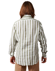 CAMICIA UOMO PORTOFIORI VERDE/BIANCO A RIGHE 100% LINO