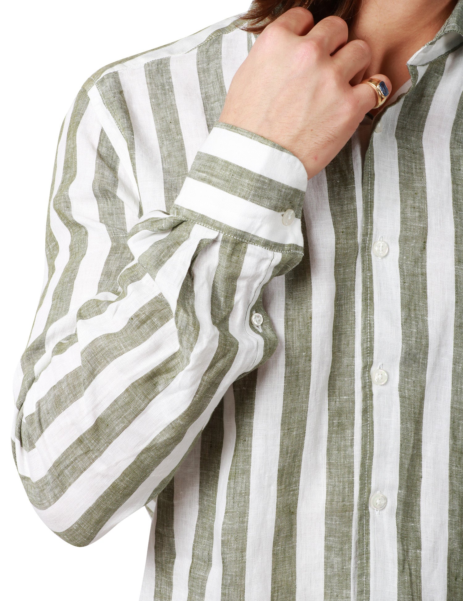 CAMICIA UOMO PORTOFIORI VERDE/BIANCO A RIGHE 100% LINO
