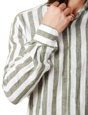CAMICIA UOMO PORTOFIORI VERDE/BIANCO A RIGHE 100% LINO
