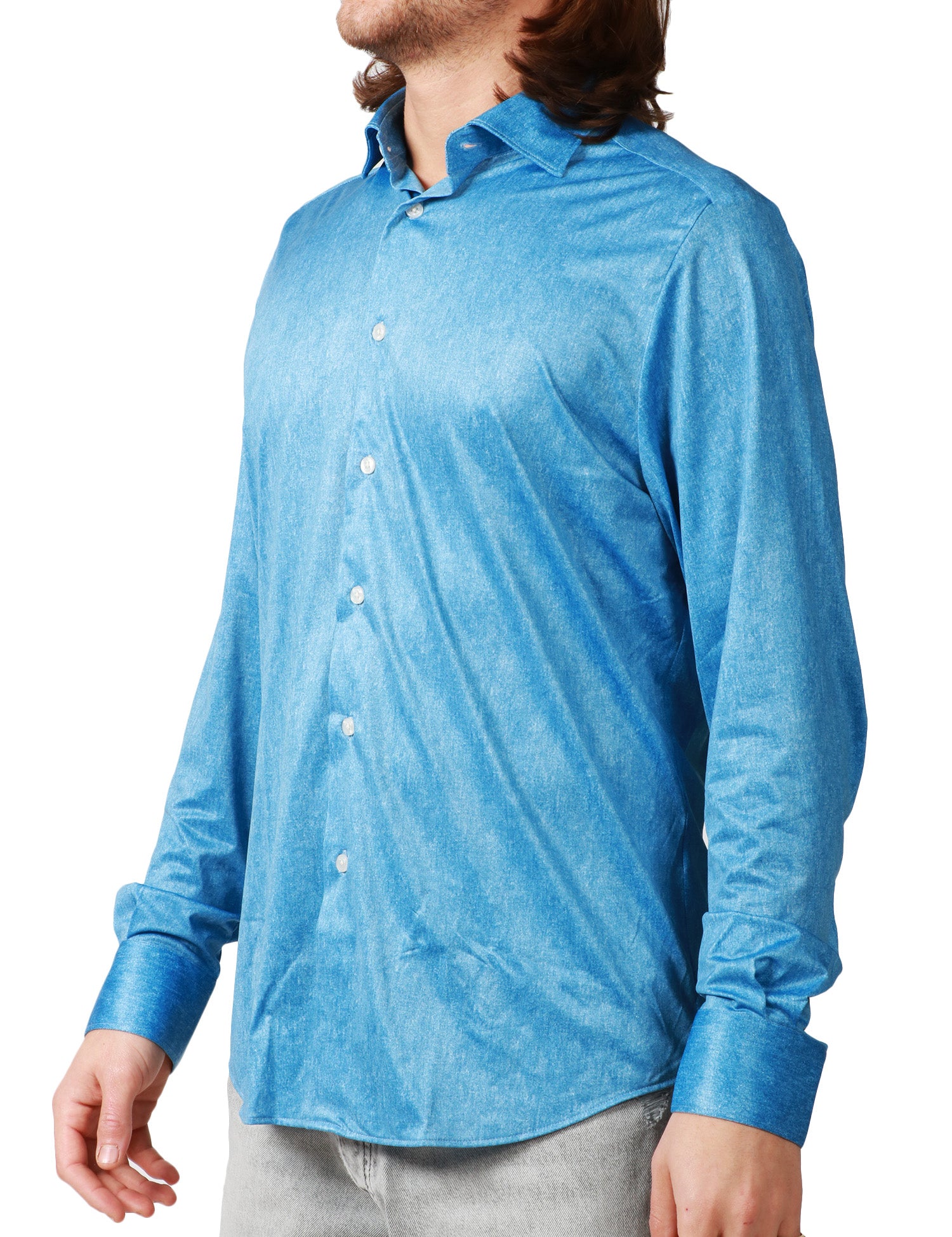 CAMICIA UOMO PORTOFIORI PERFORMANCE DENIM IN TESSUTO NO STIRO
