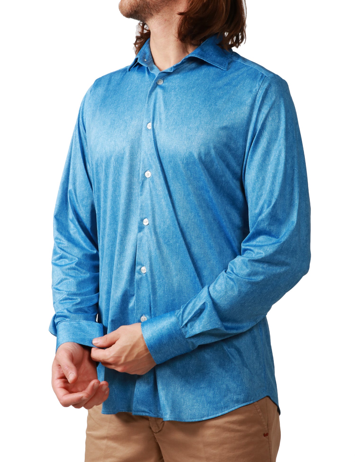 CAMICIA UOMO PORTOFIORI PERFORMANCE DENIM IN TESSUTO NO STIRO