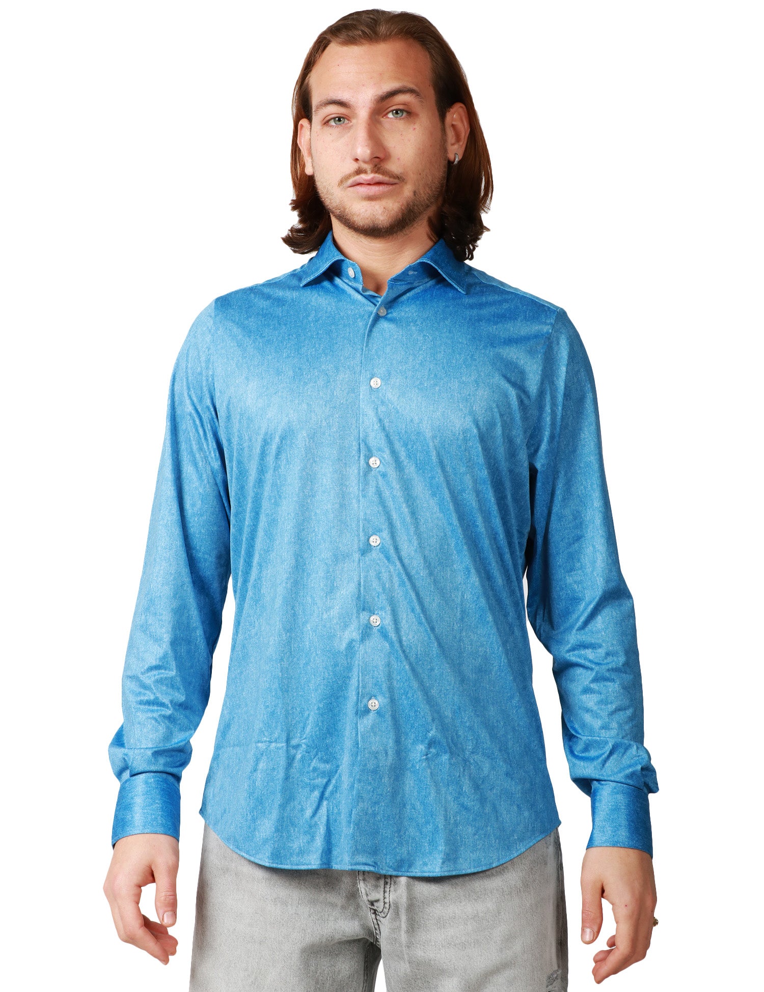 CAMICIA UOMO PORTOFIORI PERFORMANCE DENIM IN TESSUTO NO STIRO