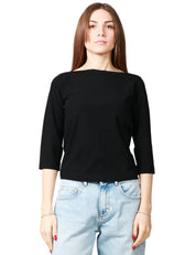 MAGLIA DONNA ROBERTO COLLINA NERA CON SCOLLO A BARCA E MANICA 3/4 IN VISCOSA