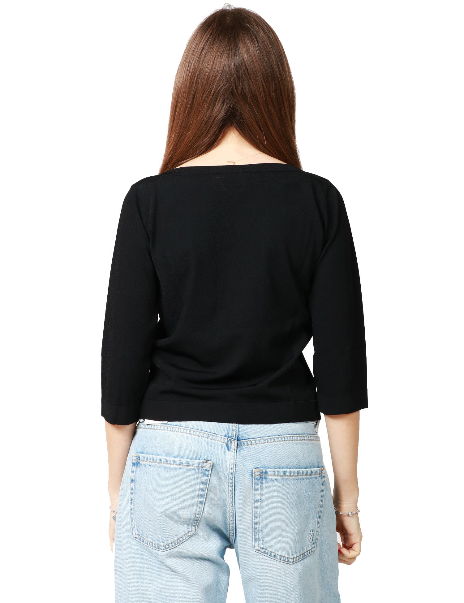 MAGLIA DONNA ROBERTO COLLINA NERA CON SCOLLO A BARCA E MANICA 3/4 IN VISCOSA