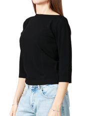 MAGLIA DONNA ROBERTO COLLINA NERA CON SCOLLO A BARCA E MANICA 3/4 IN VISCOSA