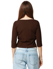 MAGLIA DONNA ROBERTO COLLINA CACAO CON SCOLLO A BARCA E MANICA 3/4 IN VISCOSA