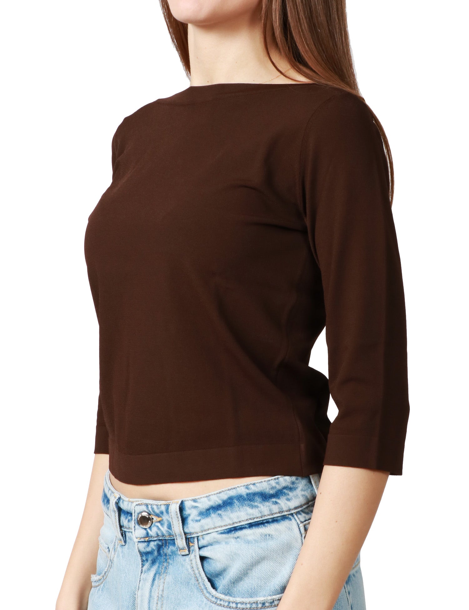 MAGLIA DONNA ROBERTO COLLINA CACAO CON SCOLLO A BARCA E MANICA 3/4 IN VISCOSA