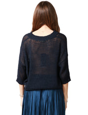 MAGLIA DONNA ROBERTO COLLINA NAVY IN FILO CON MANICA 3/4 E SCOLLO A V