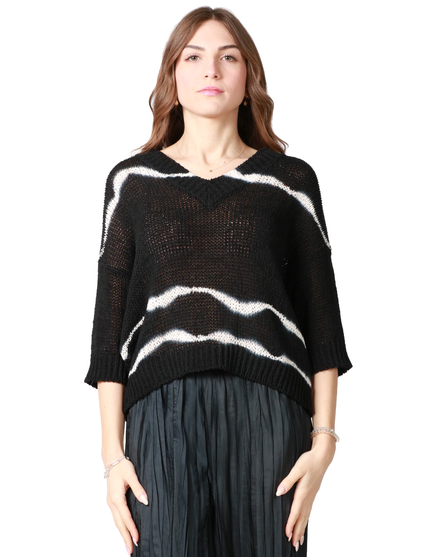 MAGLIA DONNA ROBERTO COLLINA NERA CON MOTIVO BATIK