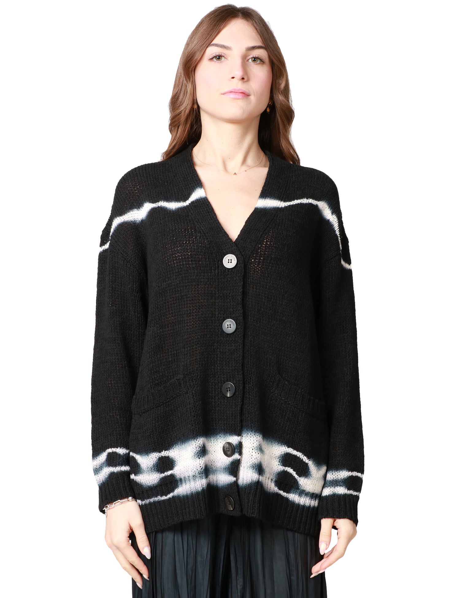 CARDIGAN DONNA ROBERTO COLLINA NERO A MANICA LUNGA CON MOTIVO BATIK