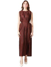 ABITO MIDI DONNA ROBERTO COLLINA CACAO SMANICATO CON MOTIVO PLISSè