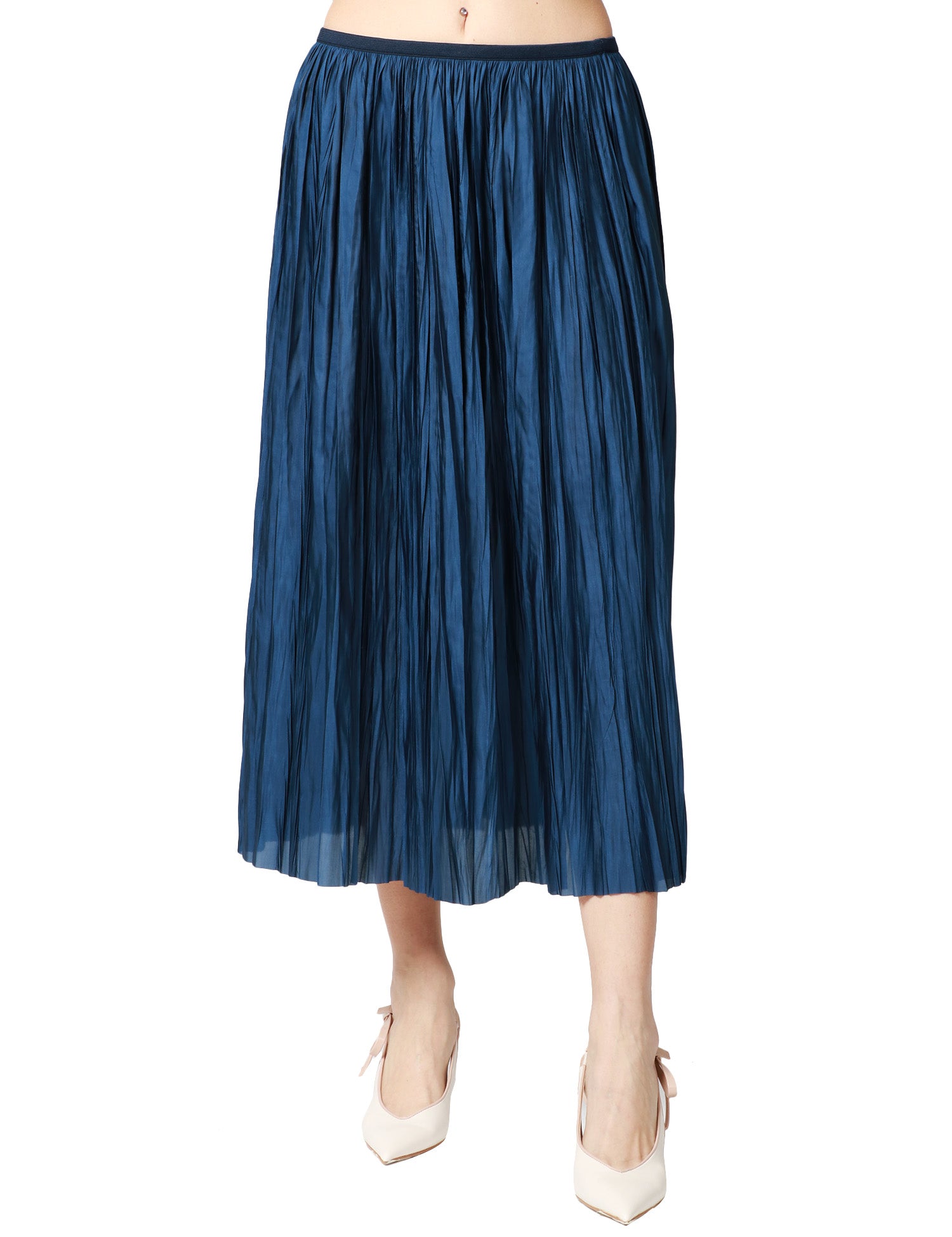 GONNA MIDI ROBERTO COLLINA NAVY PLISSETTATA CON ELASTICO IN VITA
