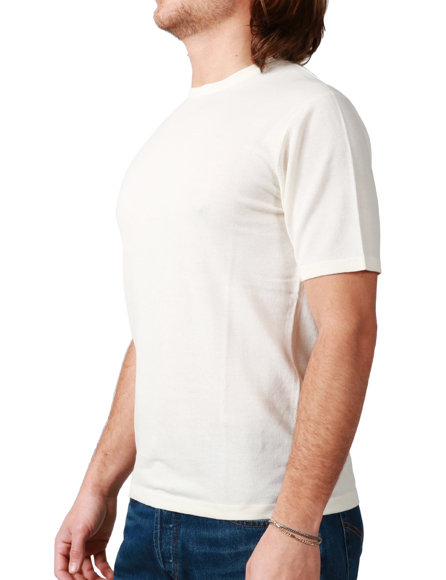 MAGLIA UOMO ROBERTO COLLINA ECRù GIROCOLLO A MEZZA MANICA CON FONDO TUBOLARE