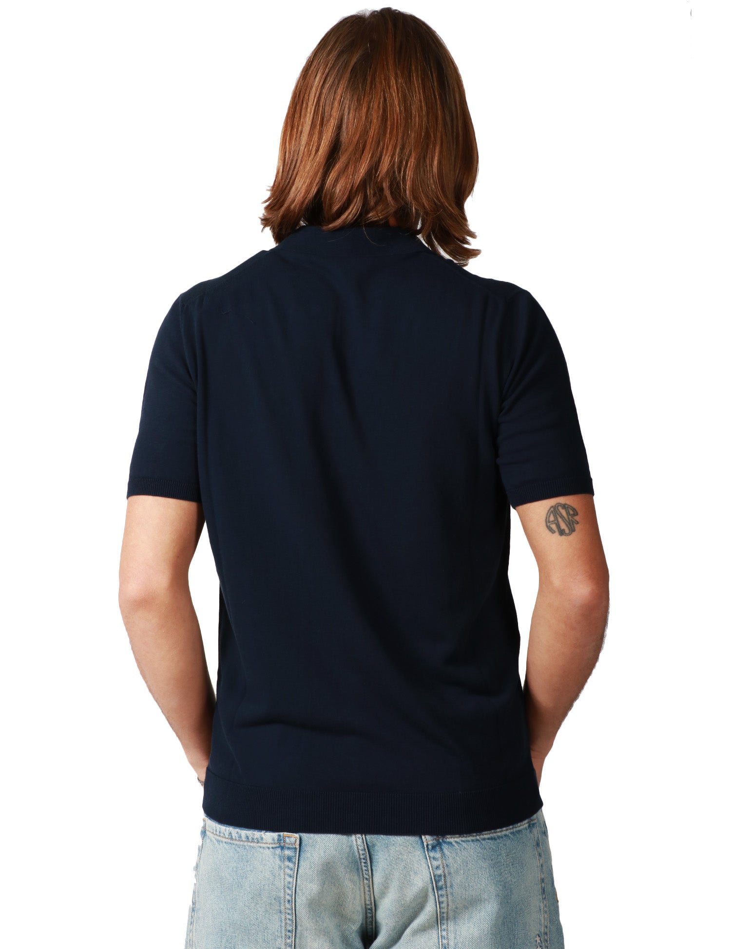 POLO UOMO ROBERTO COLLINA NAVY A MEZZA ANICA CON PICCOLO SCOLLO A V