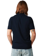 POLO UOMO ROBERTO COLLINA NAVY A MEZZA ANICA CON PICCOLO SCOLLO A V
