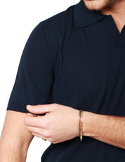 POLO UOMO ROBERTO COLLINA NAVY A MEZZA ANICA CON PICCOLO SCOLLO A V