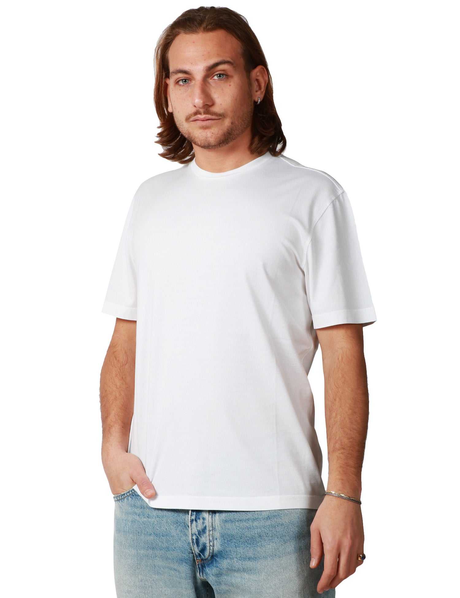 T-SHIRT UOMO ROBERTO COLLINA BIANCA GIROCOLLO IN JERSEY DI COTONE