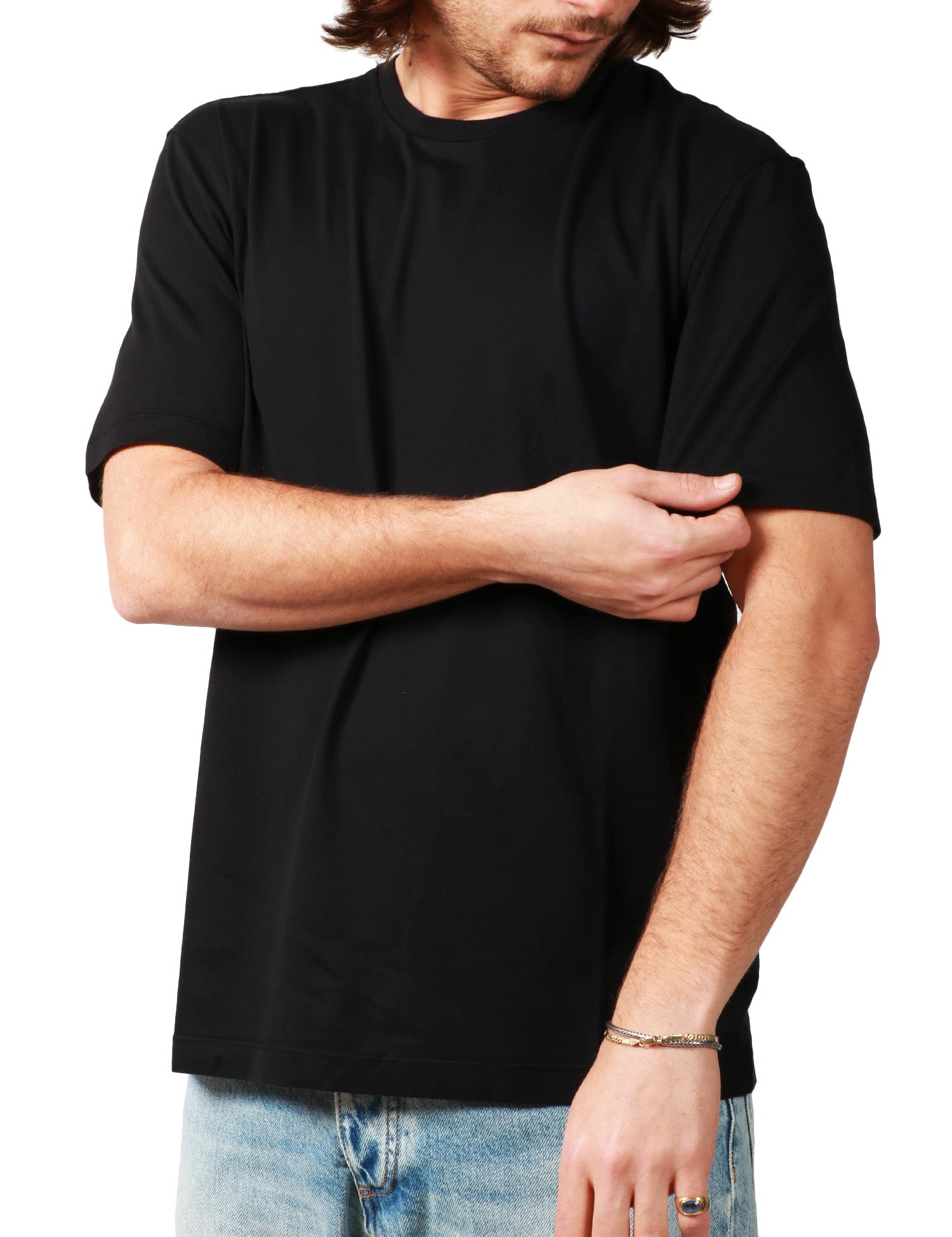 T-SHIRT UOMO ROBERTO COLLINA NERA GIROCOLLO IN JERSEY DI COTONE