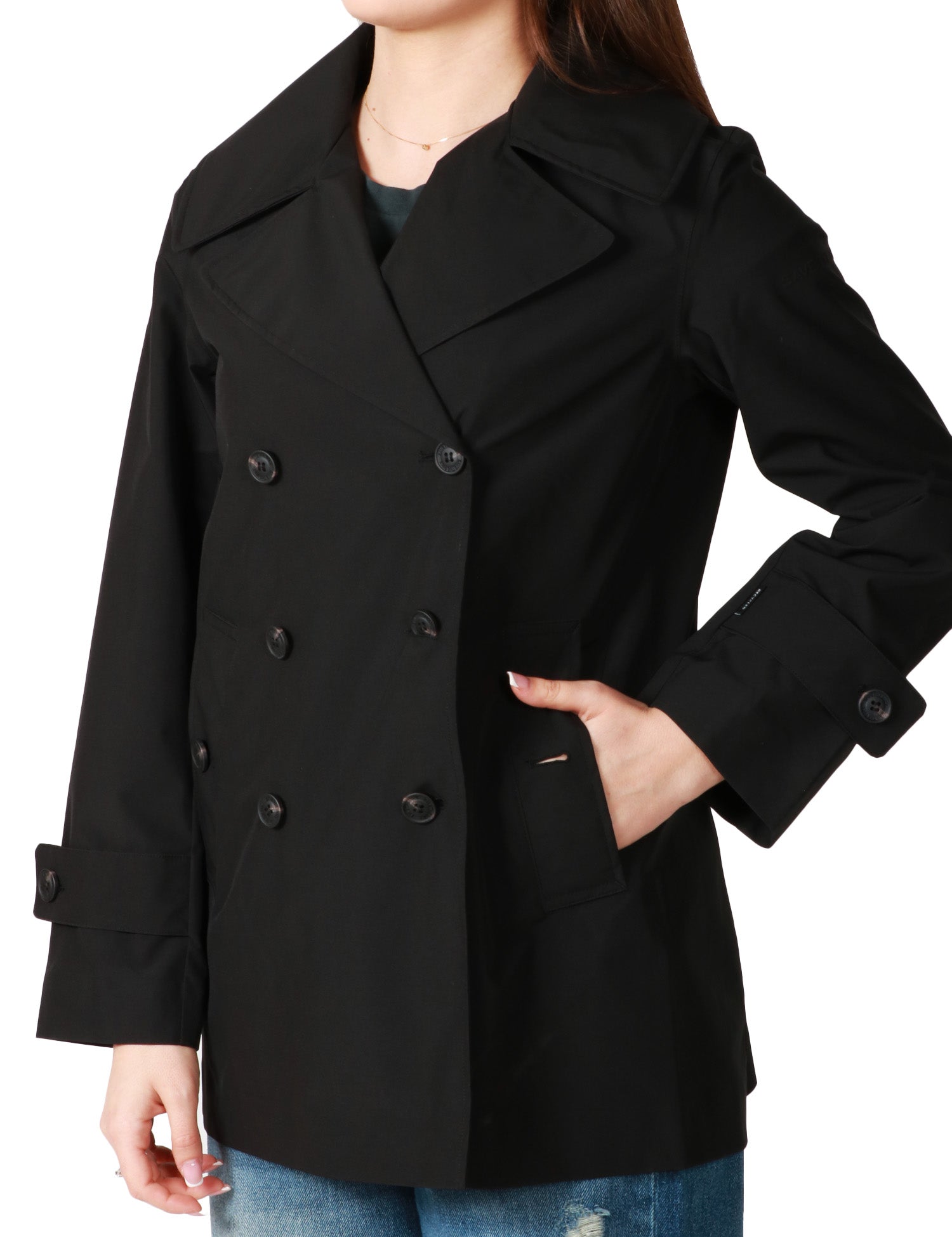 TRENCH DONNA SAVE THE DUCK SOFI NERO DOPPIOPETTO IN TESSUTO TECNICO ANIMAL FREE