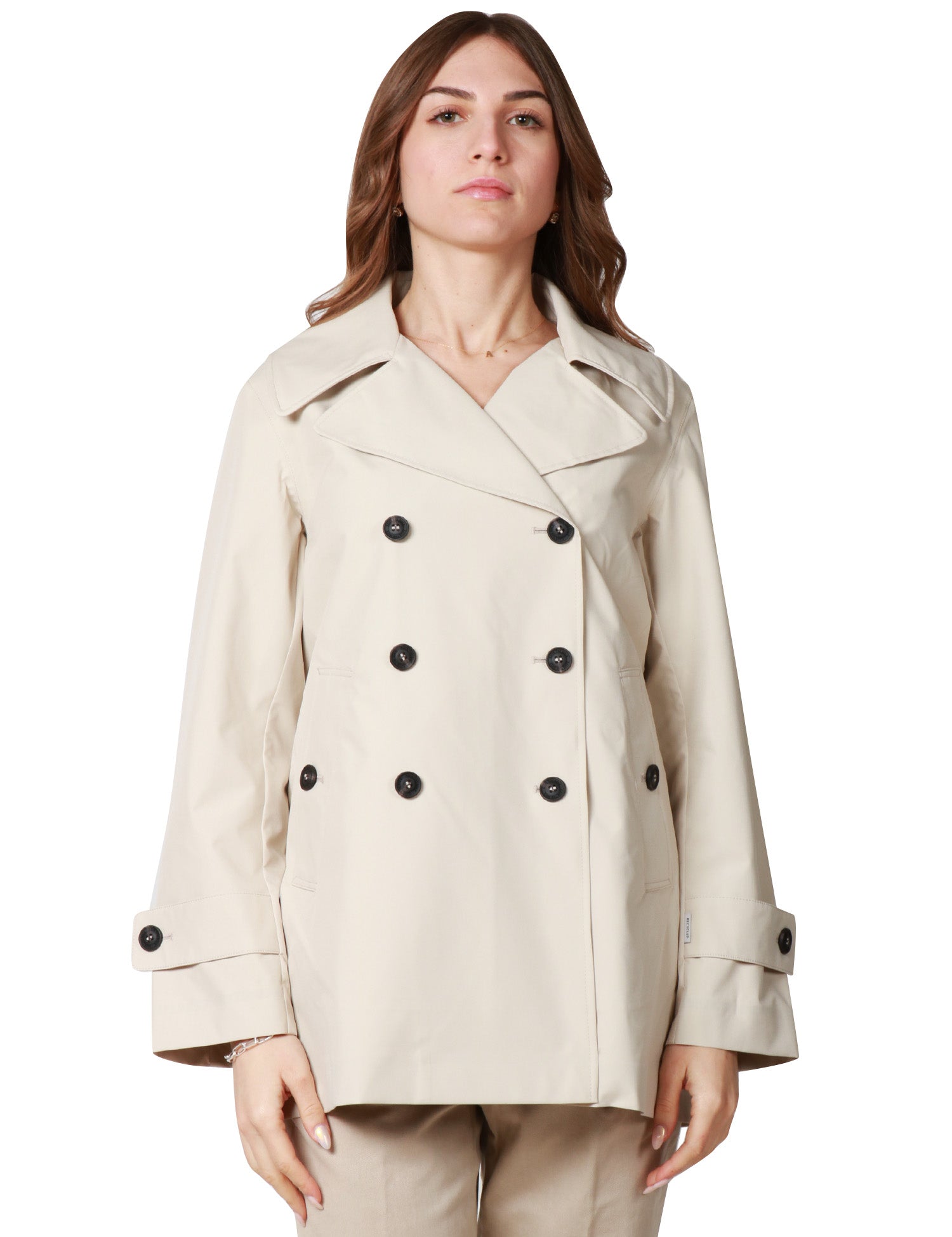 TRENCH DONNA SAVE THE DUCK SOFI BEIGE DOPPIOPETTO IN TESSUTO TECNICO ANIMAL FREE