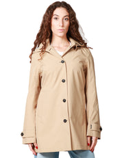 CAPPOTTO IMPERMEABILE DONNA SAVE THE DUCK APRIL BEIGE CON BOTTONI GOMMATI E CAPPUCCIO