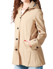 CAPPOTTO IMPERMEABILE DONNA SAVE THE DUCK APRIL BEIGE CON BOTTONI GOMMATI E CAPPUCCIO
