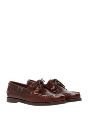 MOCASSINO UOMO SEBAGO DOCKSIDES PORTLAND WAXED MARRONE SCURO IN PELLE E SUOLA ANTISCIVOLO