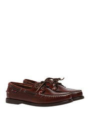 MOCASSINO UOMO SEBAGO DOCKSIDES PORTLAND WAXED MARRONE SCURO IN PELLE E SUOLA ANTISCIVOLO