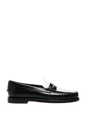 SCARPA MOCASSINO DONNA SEBAGO CLASSIC DAN BIANCO/NERO IN PELLE PIENO FIORE SPAZZOLATA LISCIA