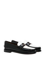 SCARPA MOCASSINO DONNA SEBAGO CLASSIC DAN BIANCO/NERO IN PELLE PIENO FIORE SPAZZOLATA LISCIA