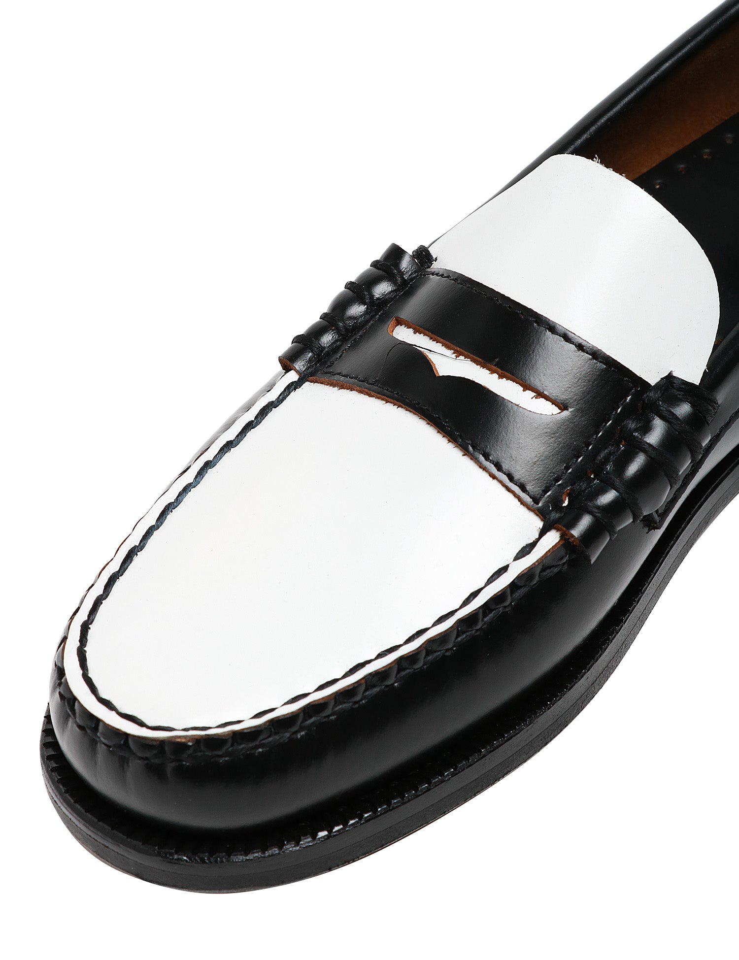 SCARPA MOCASSINO DONNA SEBAGO CLASSIC DAN BIANCO/NERO IN PELLE PIENO FIORE SPAZZOLATA LISCIA