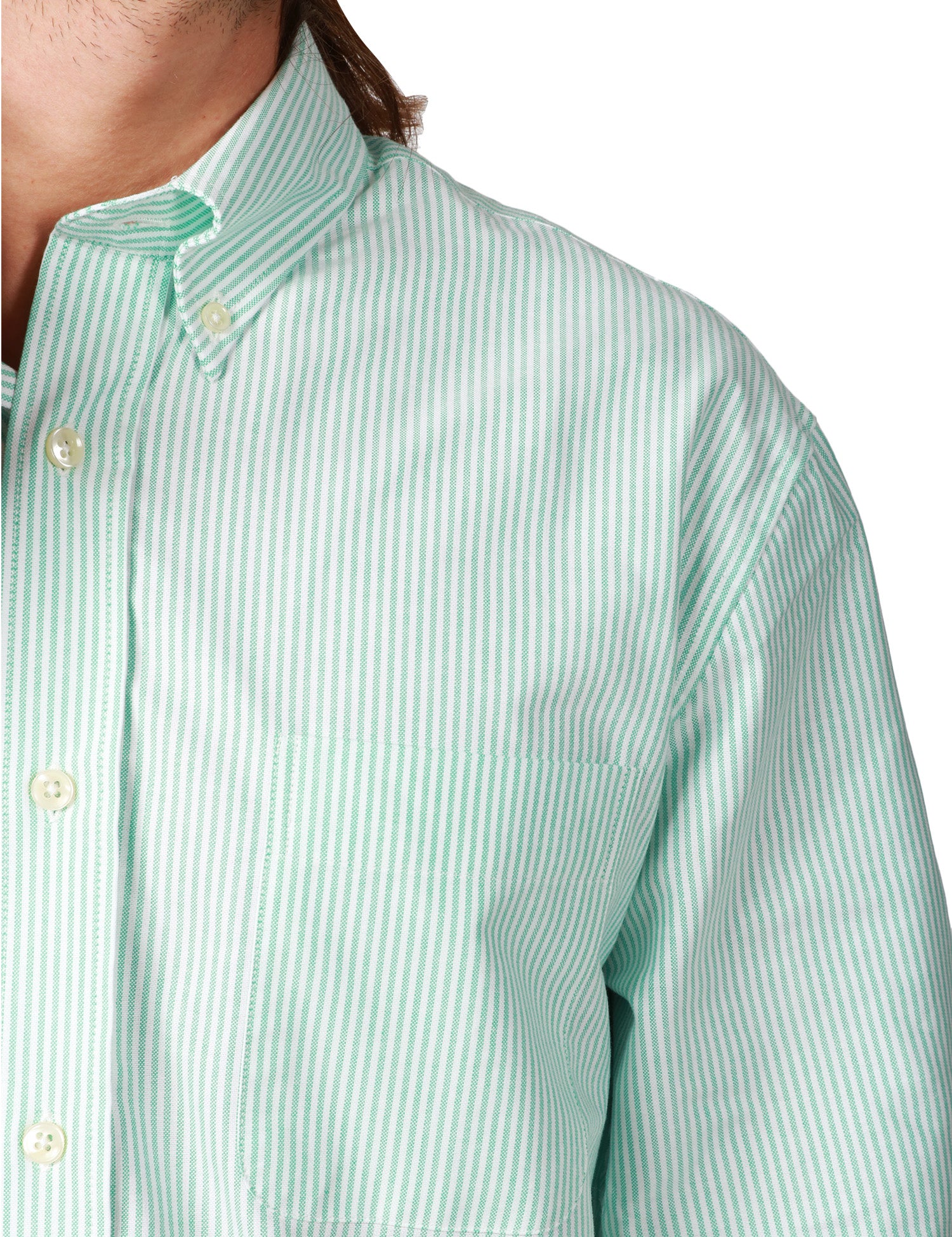 CAMICIA UOMO SEBAGO DOUBLING VERDE/BIANCO A RIGHE IN COTONE OXFORD CON TASCHINO SUL PETTO