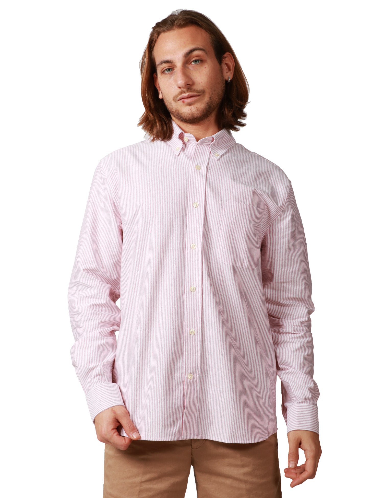 CAMICIA UOMO SEBAGO DOUBLING ROSA/BIANCO A RIGHE IN COTONE OXFORD CON TASCHINO SUL PETTO