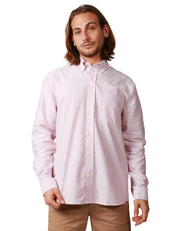 CAMICIA UOMO SEBAGO DOUBLING ROSA/BIANCO A RIGHE IN COTONE OXFORD CON TASCHINO SUL PETTO