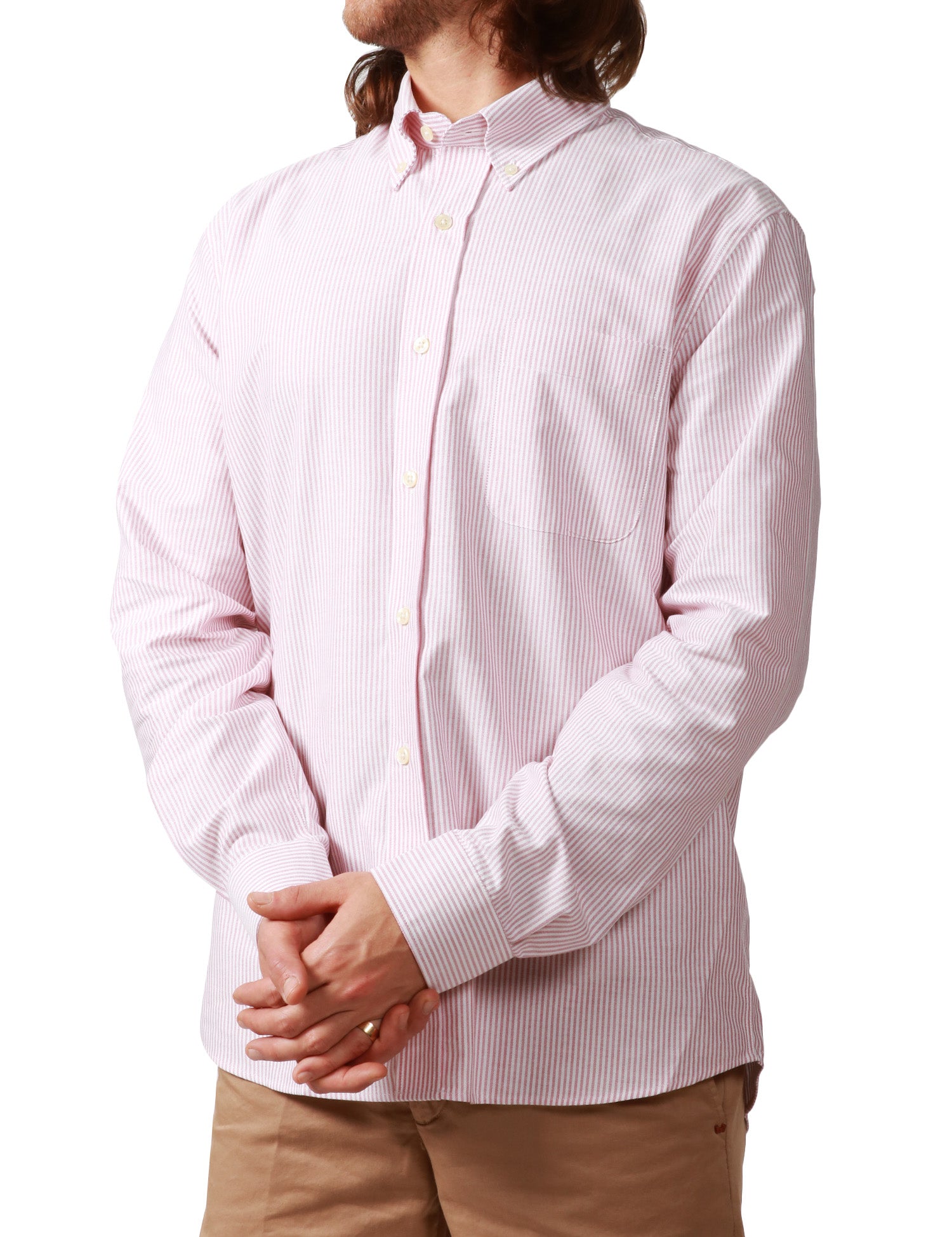 CAMICIA UOMO SEBAGO DOUBLING ROSA/BIANCO A RIGHE IN COTONE OXFORD CON TASCHINO SUL PETTO