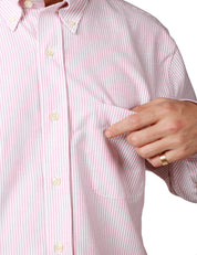 CAMICIA UOMO SEBAGO DOUBLING ROSA/BIANCO A RIGHE IN COTONE OXFORD CON TASCHINO SUL PETTO