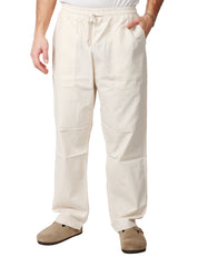 PANTALONE UOMO SERVICE WORKS GRIGIO CHIARO IN COTONE RIPSTOP BIOLOGICO CON COULISSE IN VITA E GAMBA DRITTA