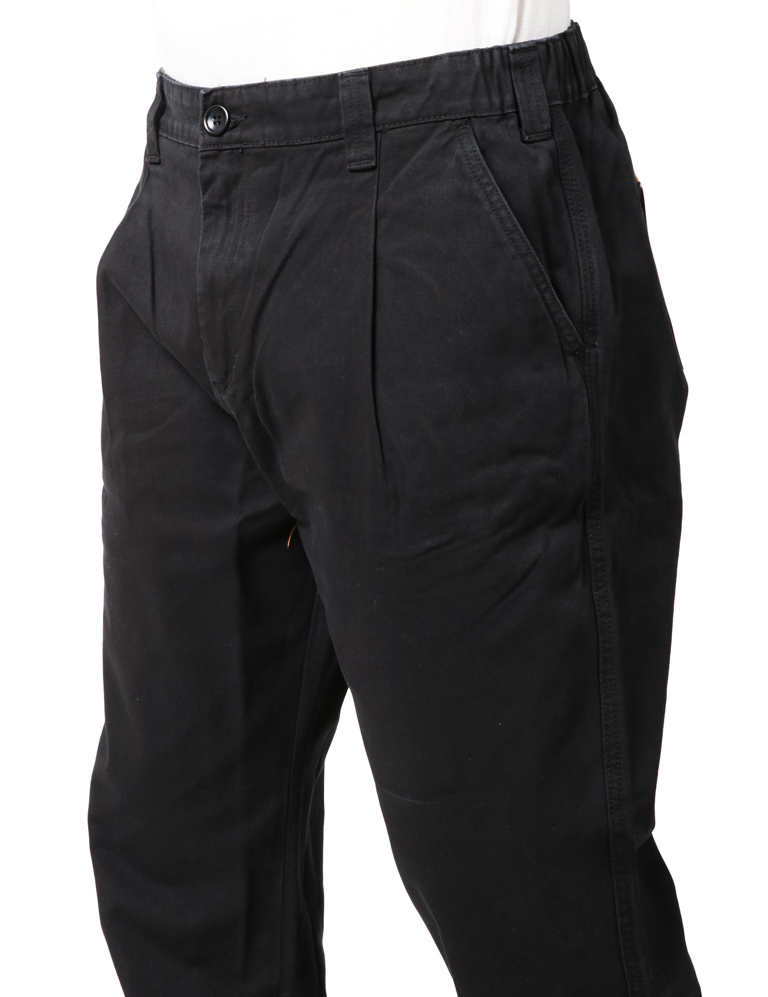PANTALONE UOMO SERVICE WORKS NERO IN COTONE DRILL BIOLOGICO CON GAMBA A PALLONCINO E PIEGA DAVANTI