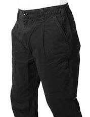 PANTALONE UOMO SERVICE WORKS NERO IN COTONE DRILL BIOLOGICO CON GAMBA A PALLONCINO E PIEGA DAVANTI