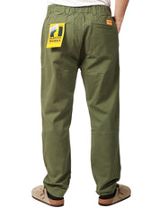 PANTALONE UOMO SERVICE WORKS OLIVA IN COTONE DRILL BIOLOGICO CON GAMBA A PALLONCINO E PIEGA DAVANTI