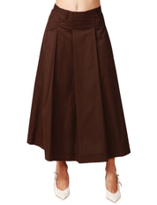 GONNA MIDI SEVENTY TESTA DI MORO CON PIEGHE IN POPELINE COTONE STRETCH