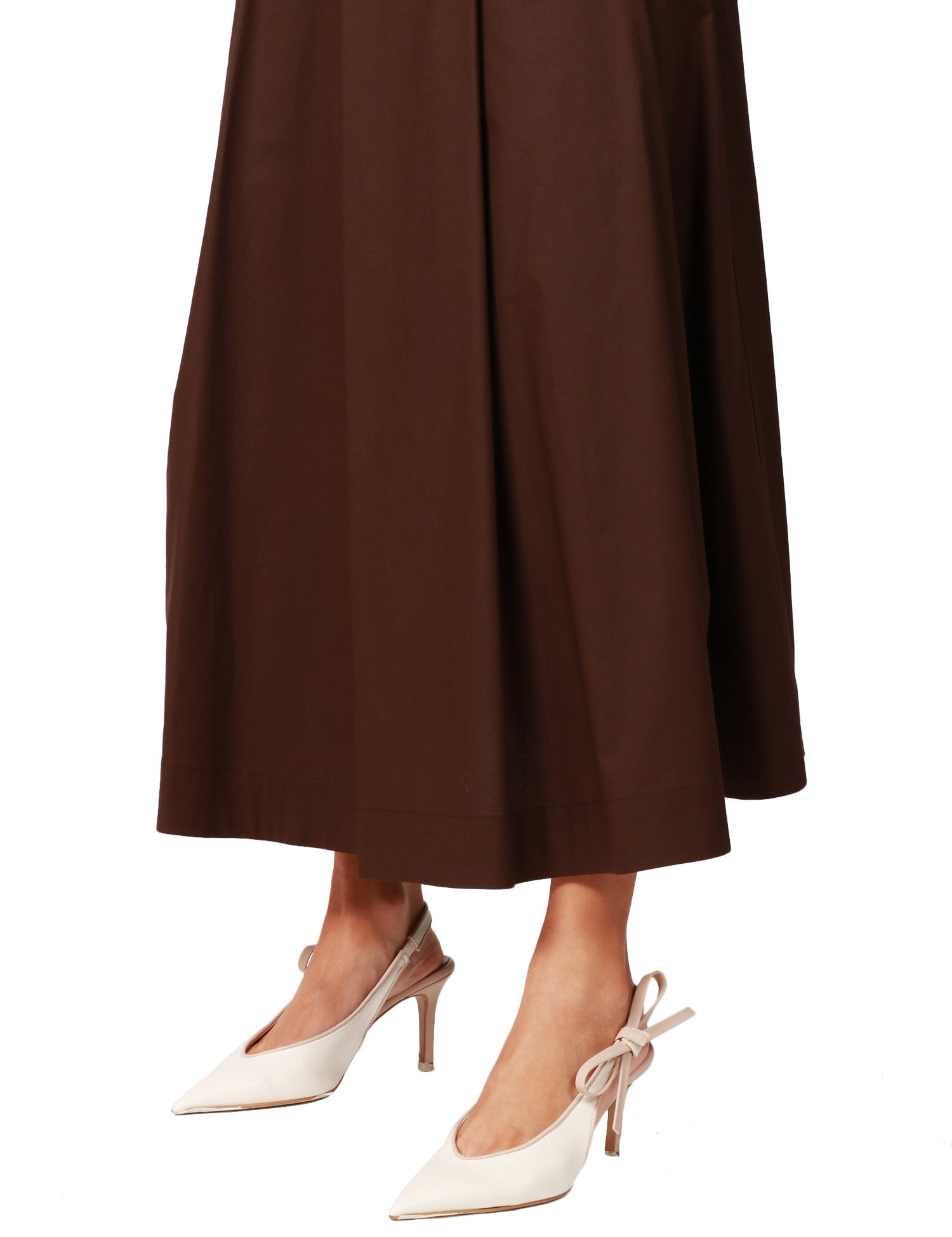 GONNA MIDI SEVENTY TESTA DI MORO CON PIEGHE IN POPELINE COTONE STRETCH