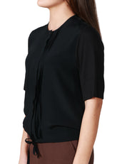 CAMICIA DONNA SEVENTY NERA A MEZZA MANICA CON PICCOLE RUCHES CENTRALI IN JERSEY E MISTO SETA