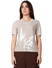 T-SHIRT DONNA SEVENTY GHIACCIO GIROCOLLO IN VISCOSA CON PAILLETTES FRONTALI