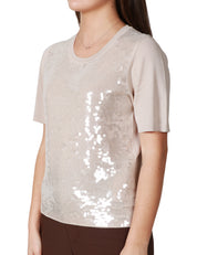 T-SHIRT DONNA SEVENTY GHIACCIO GIROCOLLO IN VISCOSA CON PAILLETTES FRONTALI