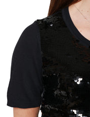 T-SHIRT DONNA SEVENTY BLU NOTTE GIROCOLLO IN VISCOSA CON PAILLETTES FRONTALI