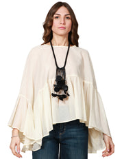 BLUSA DONNA SOUVENIR BURRO AMPIA CON FONDO ONDULATO E COLLANA