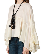 BLUSA DONNA SOUVENIR BURRO AMPIA CON FONDO ONDULATO E COLLANA